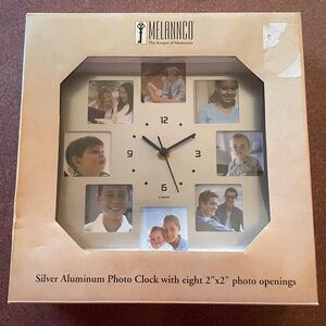 NWT Melannco Silver Aluminum Photo Clock 2" x 2" photo openings